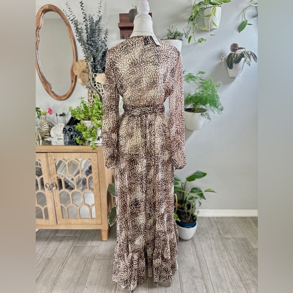 NWT! Express Sheer Brown and Black Wrap Sundress/Blouse with Bishop Sleeves - Picture 4 of 6